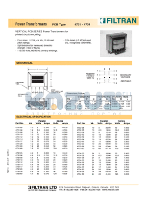 4733-10 datasheet - Power Transformers PCB Type