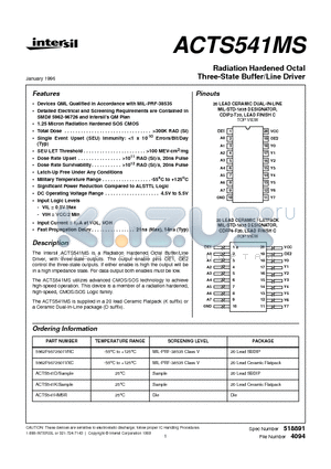 ACTS541HMSR datasheet - Radiation Hardened Octal Three-State Buffer/Line Driver