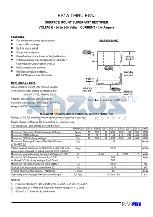 ES1J datasheet - SURFACE MOUNT SUPERFAST RECTIFIER