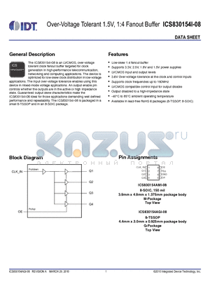 830154AMI-08LFT datasheet - Over-Voltage Tolerant 1.5V, 1:4 Fanout Buffer