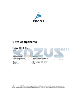 B3522 datasheet - SAW Components