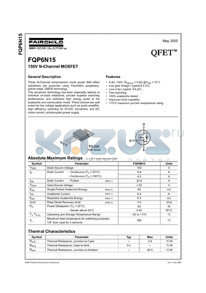FQP6N15 datasheet - 150V N-Channel MOSFET