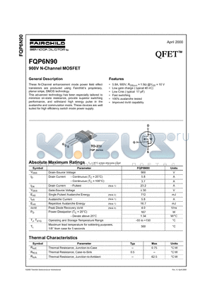 FQP6N90 datasheet - 900V N-Channel MOSFET