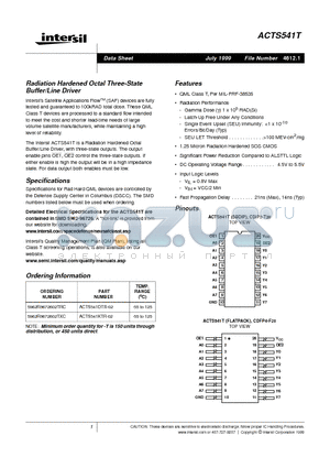 ACTS541T datasheet - Radiation Hardened Octal Three-State Buffer/Line Driver