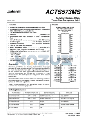 ACTS573D datasheet - Radiation Hardened Octal Three-State Transparent Latch