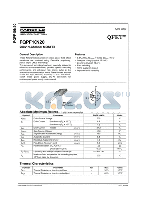 FQPF10N20 datasheet - 200V N-Channel MOSFET