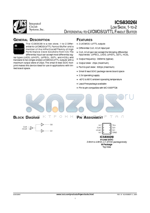 83026AIL datasheet - LOW SKEW, 1-TO-2 DIFFERENTIAL-TO-LVCMOS/LVTTL FANOUT BUFFER