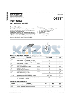 FQPF12N60T datasheet - 600V N-Channel MOSFET