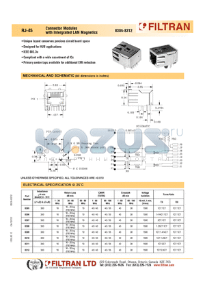 8305 datasheet - RJ-45 Connector Modules with Intergrated LAN Magnetics