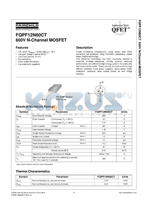 FQPF12N60CT datasheet - 600V N-Channel MOSFET