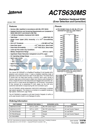 ACTS630HMSR datasheet - Radiation Hardened EDAC (Error Detection and Correction)