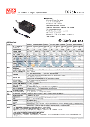 ES25A09-P1J datasheet - 20~25WAC-DC Single Output Desktop