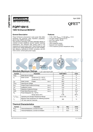 FQPF16N15 datasheet - 150V N CHANNEL MOSFET