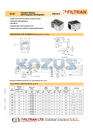 8307 datasheet - RJ-45 Connector Modules with Intergrated LAN Magnetics