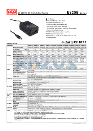 ES25B09-P1J datasheet - 20~25WAC-DC Single Output Desktop