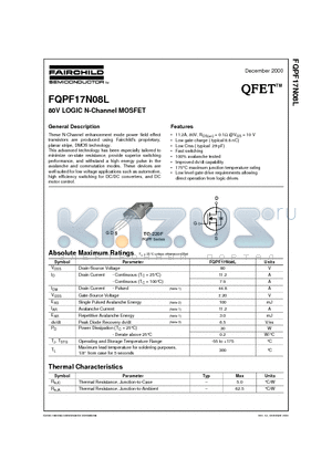 FQPF17N08L datasheet - 80V LOGIC N-Channel MOSFET