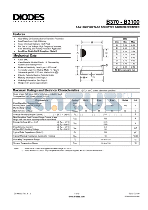 B370-13-F datasheet - 3.0A HIGH VOLTAGE SCHOTTKY BARRIER RECTIFIER