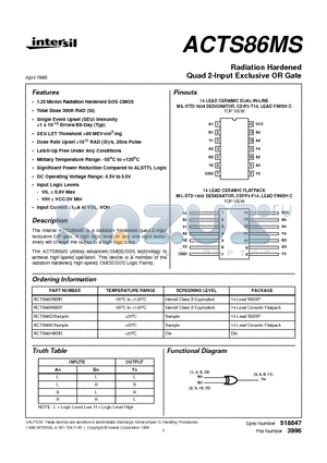 ACTS86D datasheet - Radiation Hardened Quad 2-Input Exclusive OR Gate