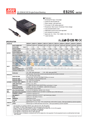 ES25C09-090 datasheet - 20~25WAC-DC Single Output Desktop