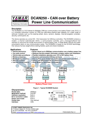 DCAN250 datasheet - CAN over Battery Power Line Communication