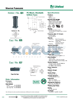 831 datasheet - PC Mount, Shocksafe 5x20mm Fuses