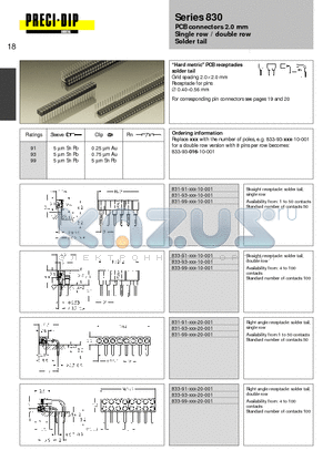 831-91-016-10-001 datasheet - PCB connectors 2.0 mm Single row / double row Solder tail