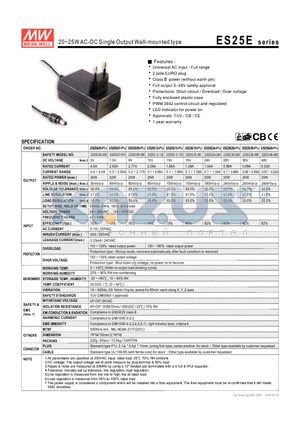 ES25E24-240 datasheet - 20~25WAC-DC Single Output Wall-mounted type