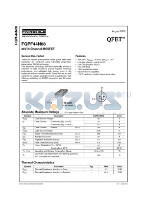 FQPF44N08 datasheet - 80V N-Channel MOSFET