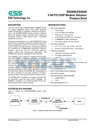 ES2828 datasheet - V.90 PCI DSP Modem Solution