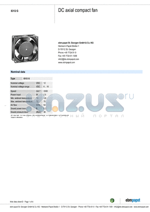 8312G datasheet - DC axial compact fan