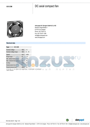 8312GM datasheet - DC axial compact fan