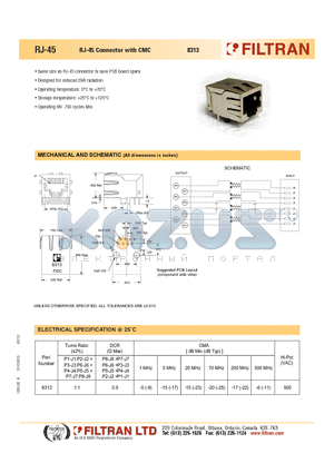 8313 datasheet - RJ-45 Connector with CMC
