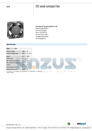 8314 datasheet - DC axial compact fan