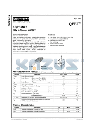 FQPF5N20 datasheet - 200V N-Channel MOSFET