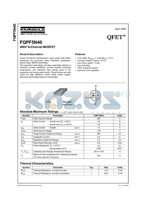 FQPF5N40 datasheet - 400V N-Channel MOSFET