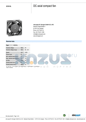 8318HL datasheet - DC axial compact fan