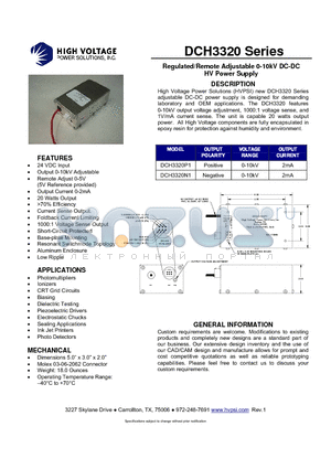 DCH3320P1 datasheet - Regulated/Remote Adjustable 0-10kV DC-DC HV Power Supply