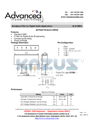 ACTX3077D datasheet - Bandpass Filter for Digital Audio Applications