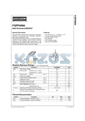 FQPF6N90 datasheet - 900V N-Channel MOSFET