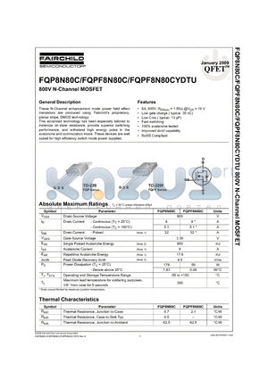 FQPF8N80CYDTU_09 datasheet - 800V N-Channel MOSFET