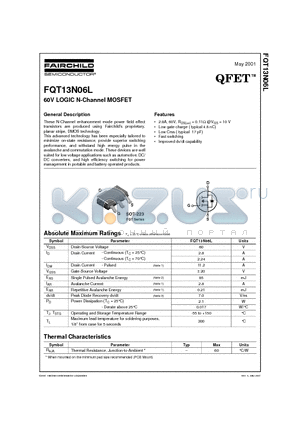 FQT13N06L datasheet - 60V LOGIC N-Channel MOSFET