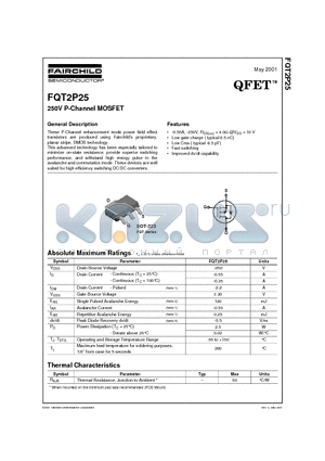 FQT2P25 datasheet - 250V P-Channel MOSFET