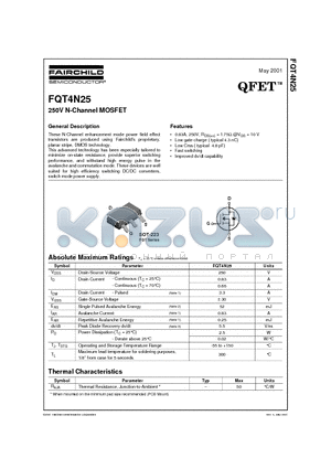FQT4N25 datasheet - 250V N-Channel MOSFET