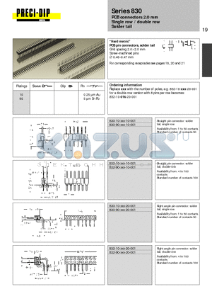 832-10-016-10-001 datasheet - PCB connectors 2.0 mm Single row / double row Solder tail