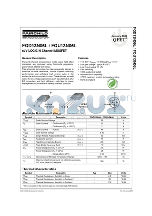 FQU13N06L_09 datasheet - 60V LOGIC N-Channel MOSFET