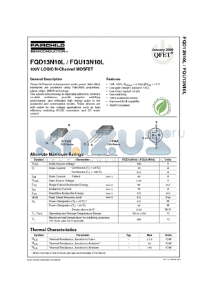FQU13N10L_09 datasheet - 100V LOGIC N-Channel MOSFET