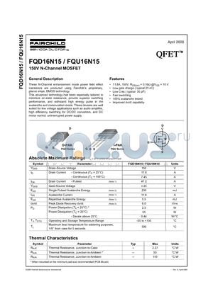 FQU16N15 datasheet - 150V N-Channel MOSFET