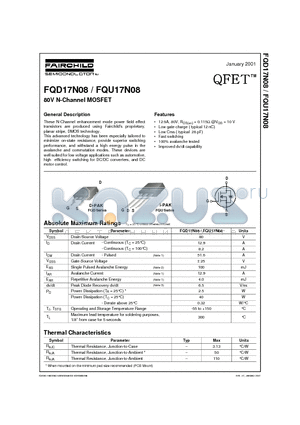 FQU17N08 datasheet - 80V N-Channel MOSFET