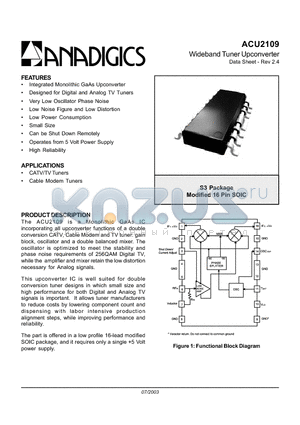 ACU2109S3GP0 datasheet - Wideband Tuner Upconverter Data Sheet - Rev 2.4