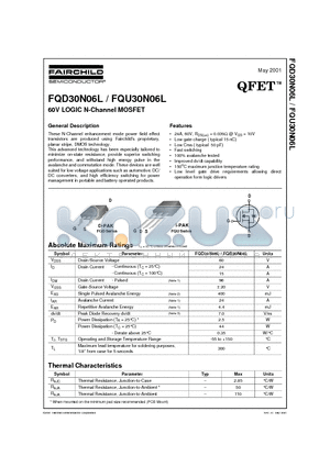 FQU30N06L datasheet - 60V LOGIC N-Channel MOSFET